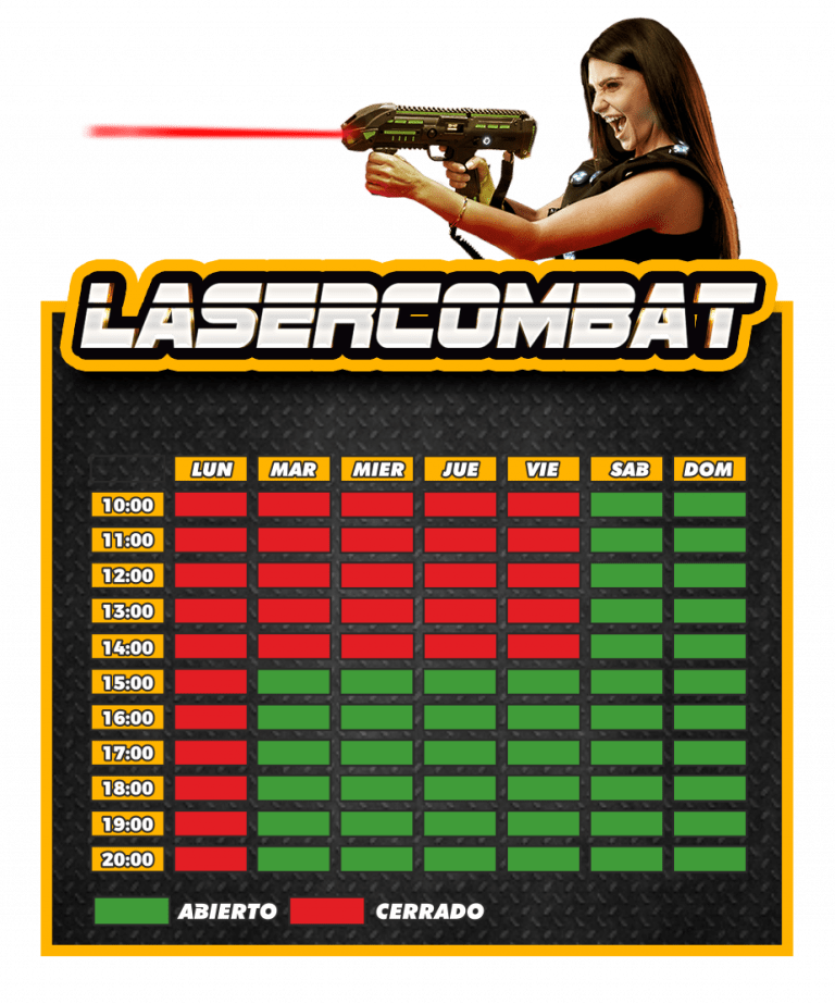 Lasercombat 7 TIMETABLE LASERCOMBAT 768x923 1 en parque temático Gran Canaria Hangar37